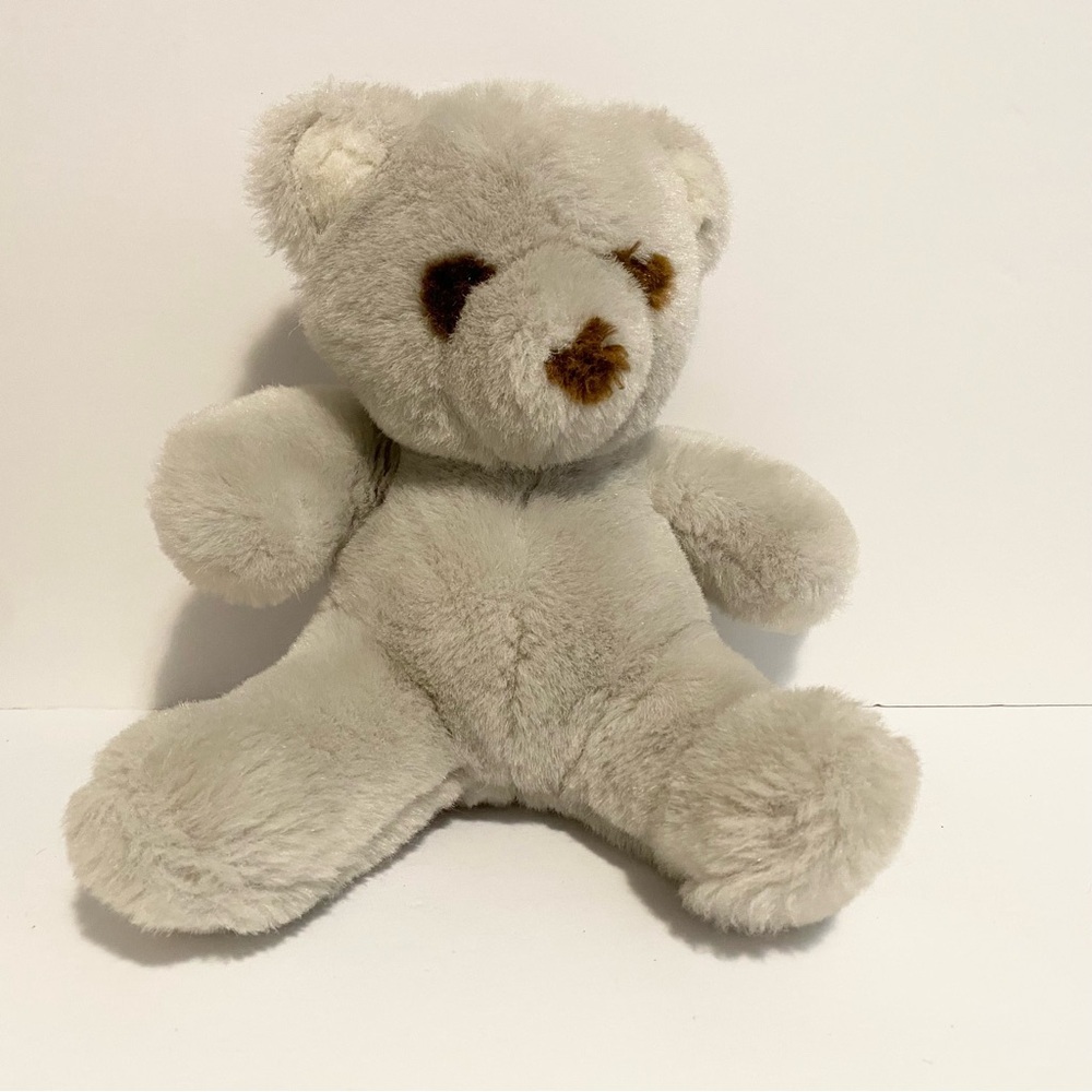 Gund 1985 Teddy Bear Plush Grey Brown Fur Eyes Nose Stuffed Animal Vintage Toy